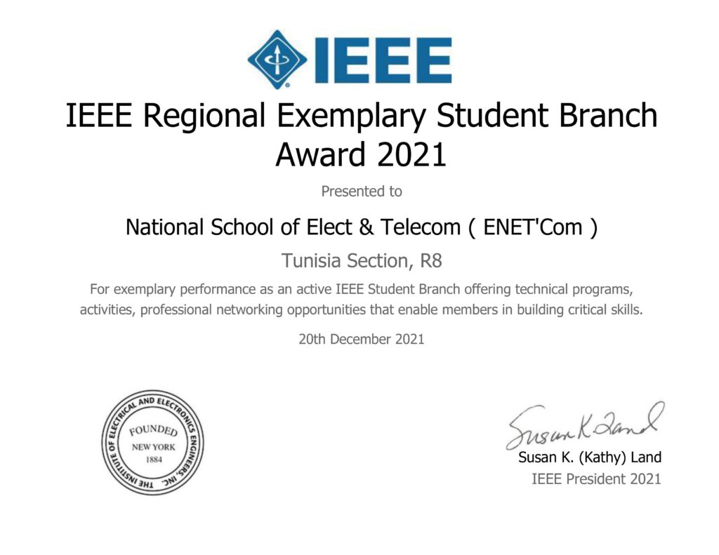 IEEE Regional Exemplary Student Branch Award Presented to IEEE ENET'Com SB