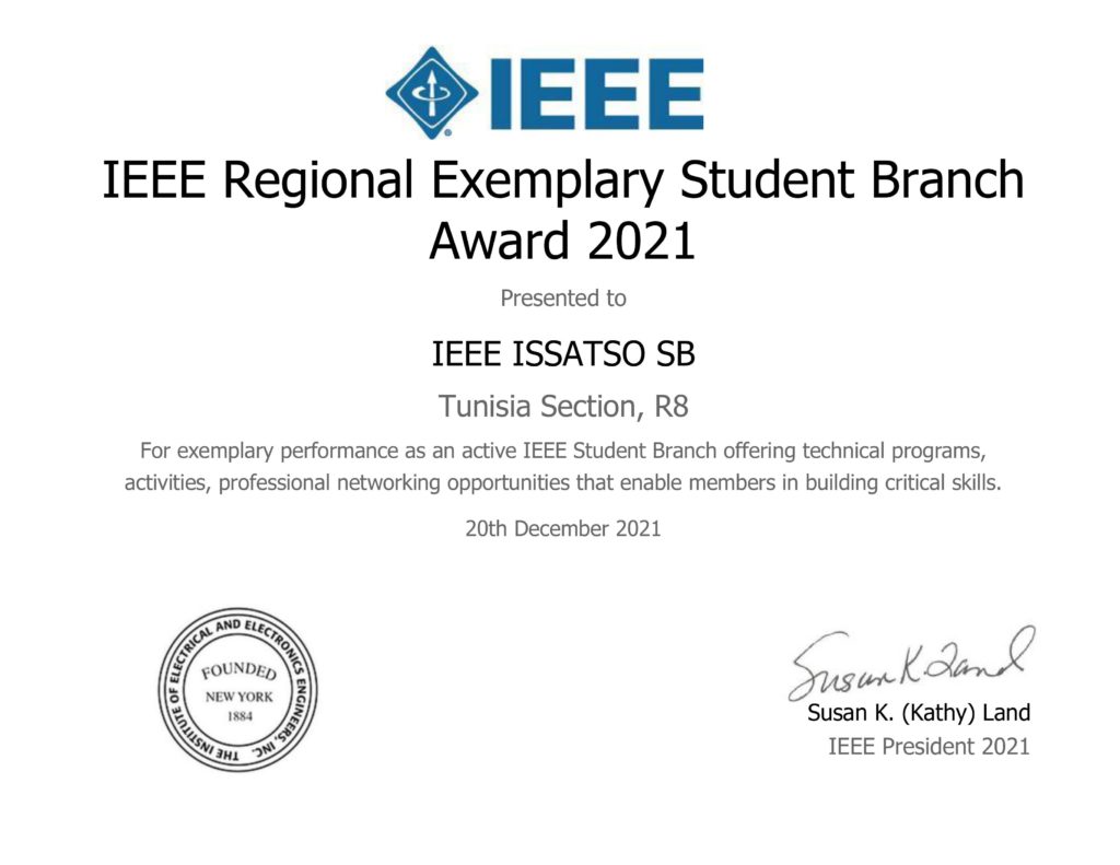 IEEE Regional Exemplary Student Branch Award Presented to IEEE ISSATSO SB