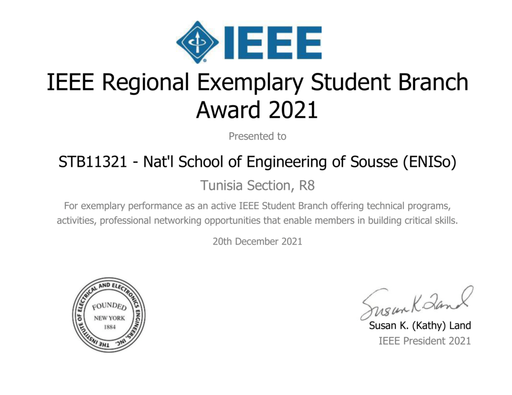 IEEE Regional Exemplary Student Branch Award Presented to IEEE ENISO SB